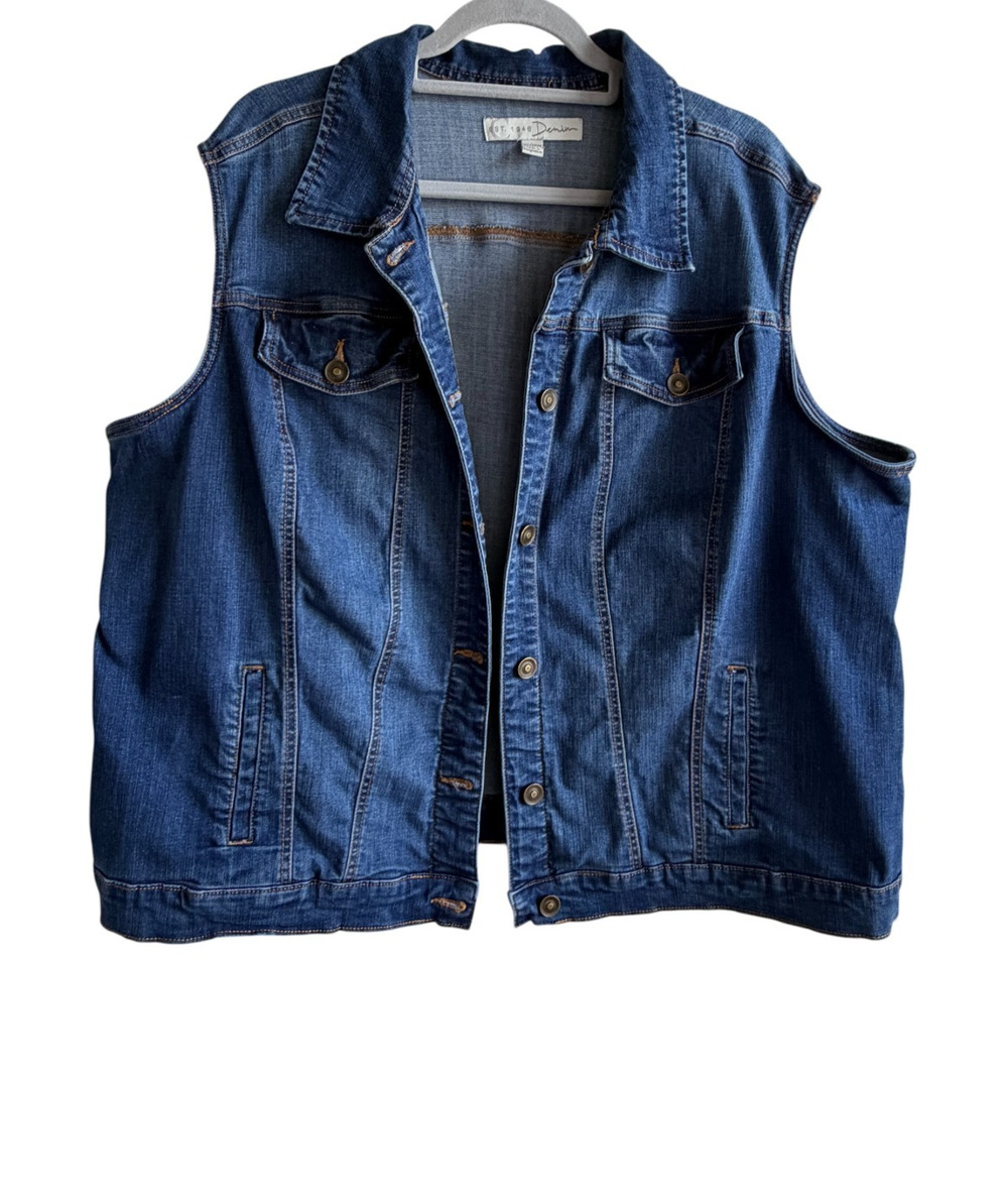 C Est. 1946 Denim Trucker Vest Women's Plus 22/24W Dark Wash Sleeveless Jacket